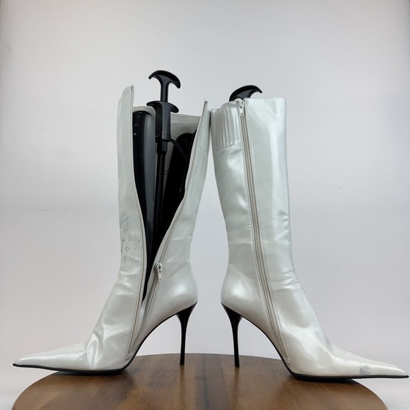 Womens Jeffrey Campbell Proposal White Leather Pointed Toe Heeled Boots Size 7.5 - Picture 6 of 9